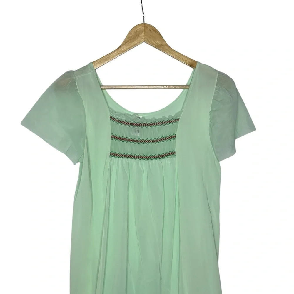 Vintage 70’s Mint Green Embroidered Nightgown by Jonathan Logan app m - Picture 4 of 9